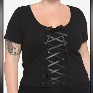 Hot topic black grunge emo lace up shirt size M